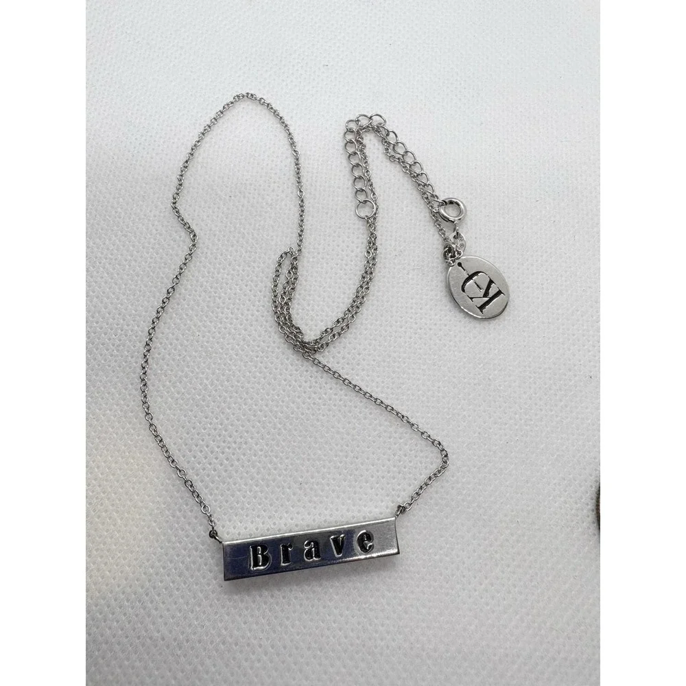 Sterling Silver Brave Bar Necklace Adjustable 16 - 18 '' CZ Accent Minimalist 6g